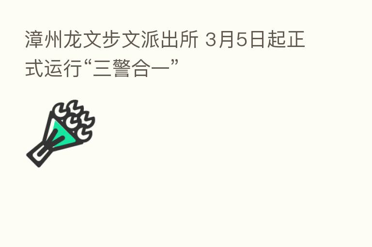 漳州龙文步文派出所 3月5日起正式运行“三警合一”
