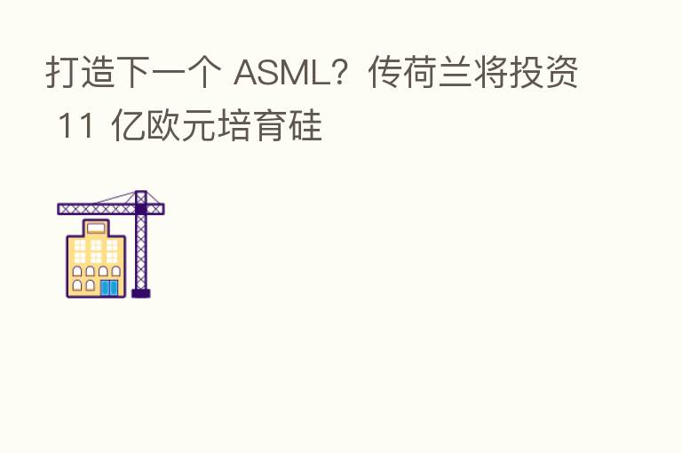 打造下一个 ASML？传荷兰将投资 11 亿欧元培育硅