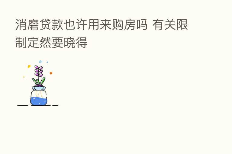 消磨贷款也许用来购房吗 有关限制定然要晓得