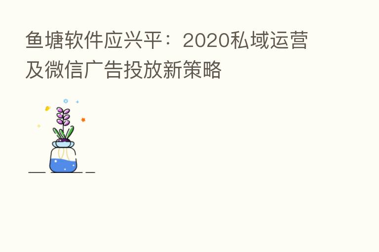鱼塘软件应兴平：2020私域运营及微信广告投放新策略