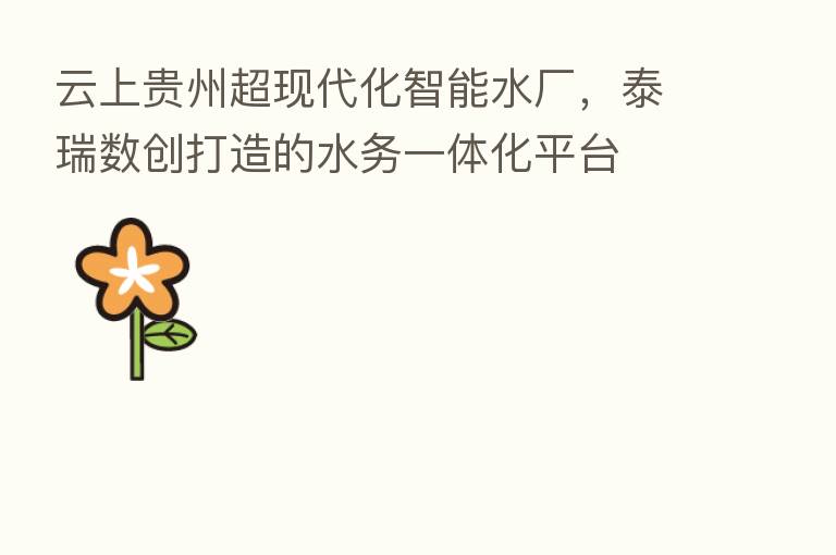 云上贵州超现代化智能水厂,泰瑞数创打造的水务一体化平台