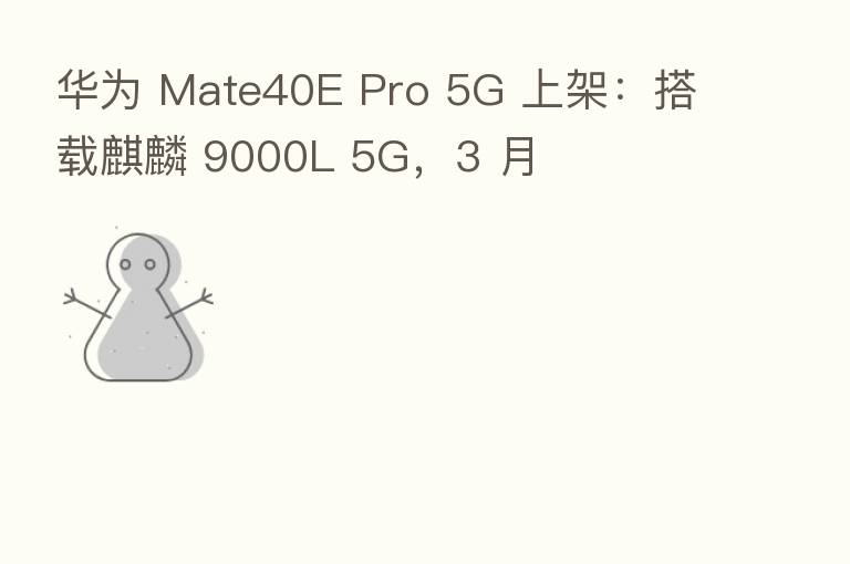 华为 Mate40E Pro 5G 上架:搭载麒麟 9000L 5G,3 月