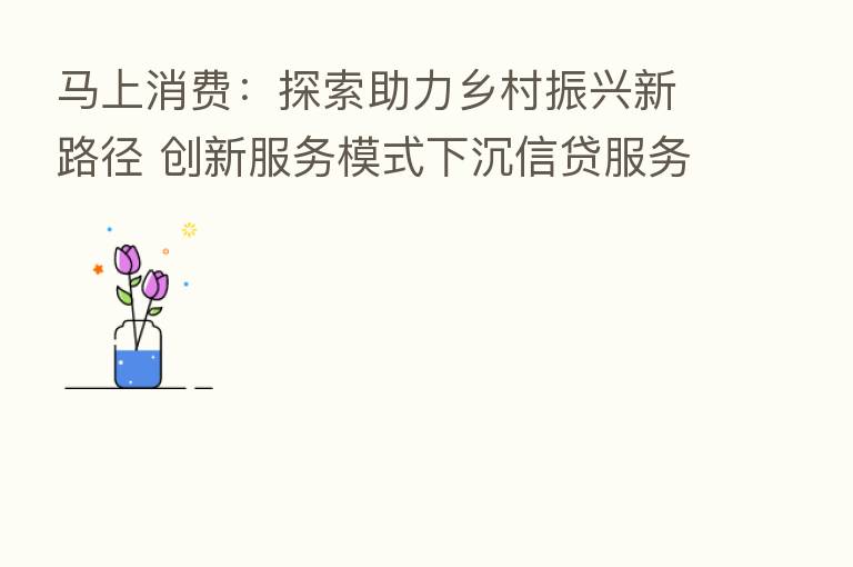马上消费:探索助力乡村振兴新路径 创新服务模式下沉信贷服务