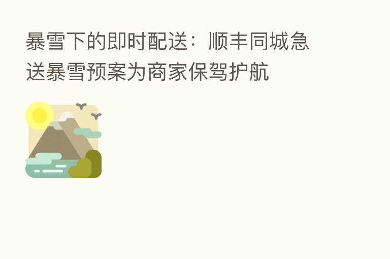 暴雪下的即时配送:顺丰同城急送暴雪预案为商家保驾护航