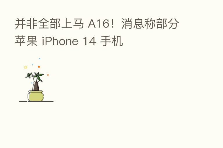 并非全部上马 A16!消息称部分苹果 iPhone 14 手机