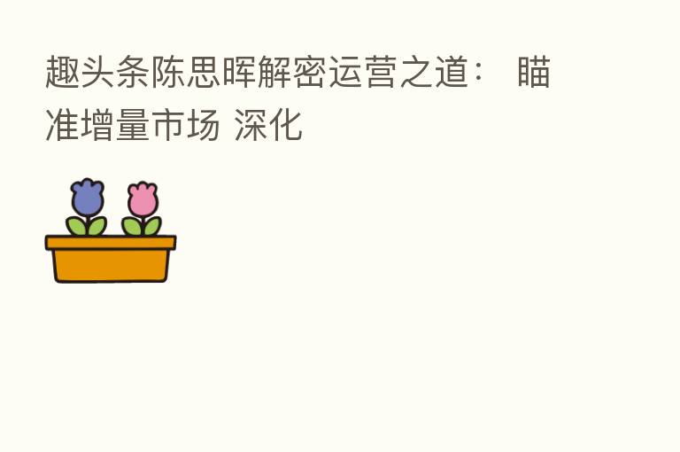 趣头条陈思晖解密运营之道: 瞄准增量市场 深化