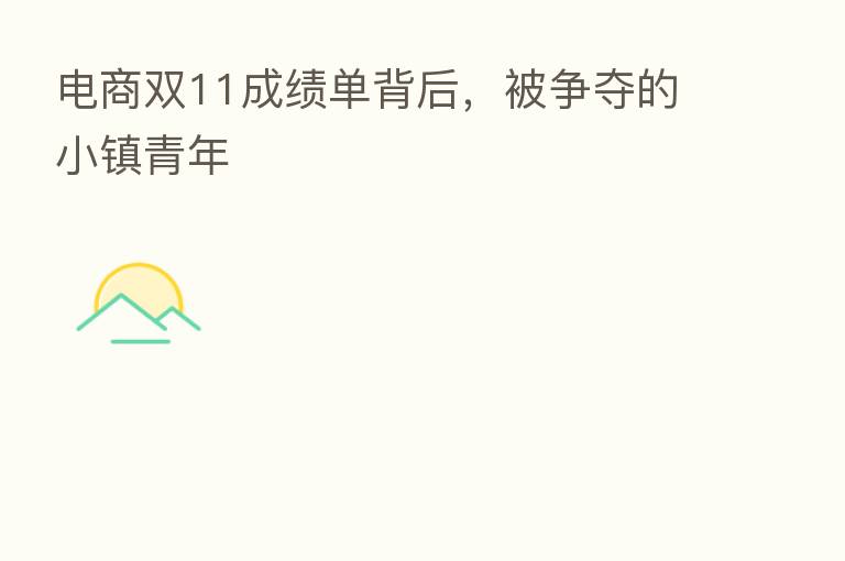 电商双11成绩单背后,被争夺的小镇青年