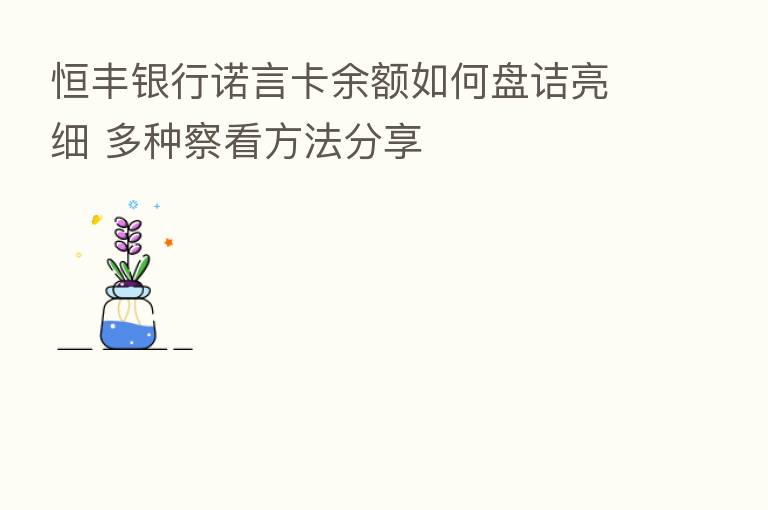 恒丰银行诺言卡余额如何盘诘亮细 多种察看方法