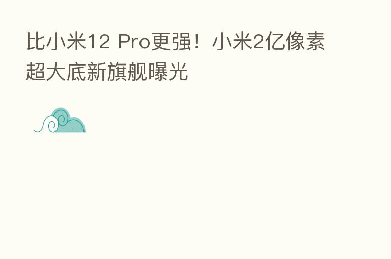 比小米12 Pro更强!小米2亿像素超大底新旗舰曝光