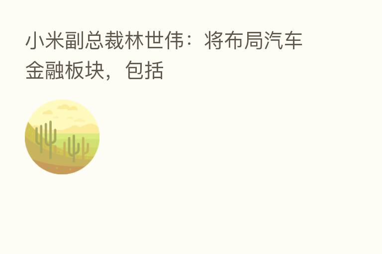 小米副总裁林世伟:将布局汽车金融板块,包括
