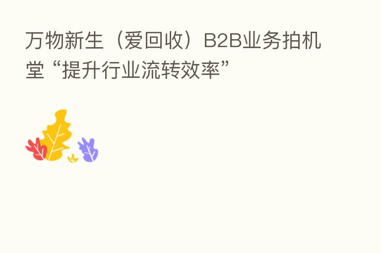 万物新生(爱回收)B2B业务拍机堂 “提升行业流转效率”