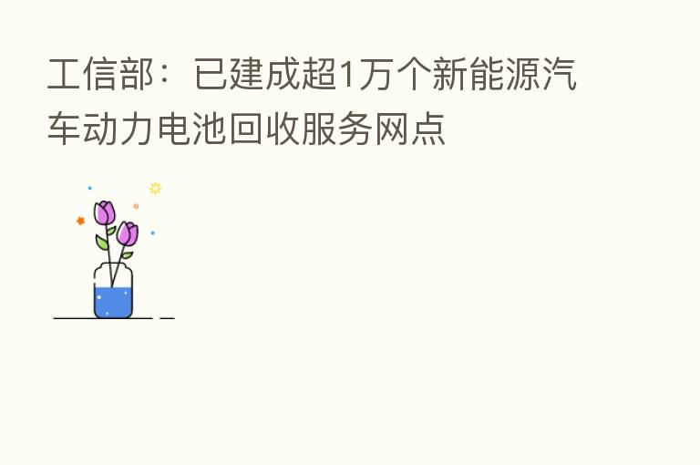 工信部：已建成超1万个新能源汽车动力电池回收服务网点