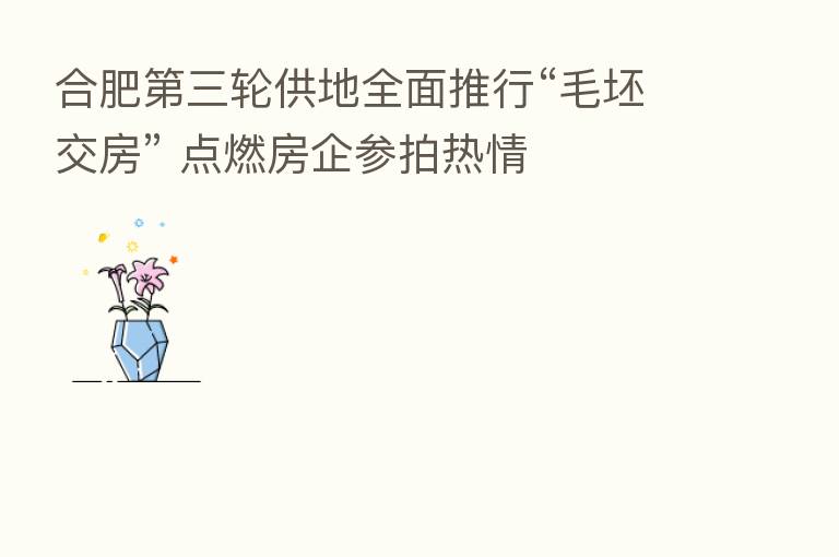 合肥 三轮供地全面推行“毛坯交房” 点燃房企参拍热情