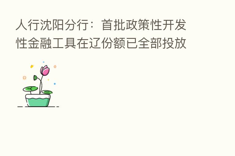 人行沈阳分行:首批政策性开发性金融工具在辽份额已全部投放完毕