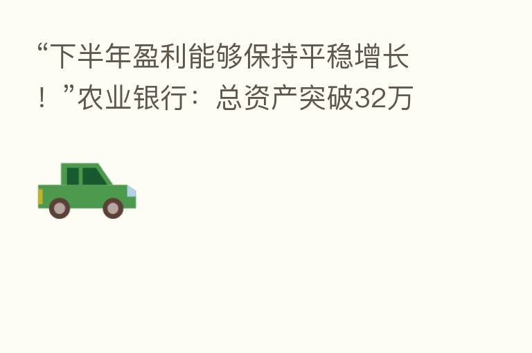 “下半年盈利能够保持平稳增长!”农业银行:总资产突破32万亿元,继续加大对房地产行业融资支持力度