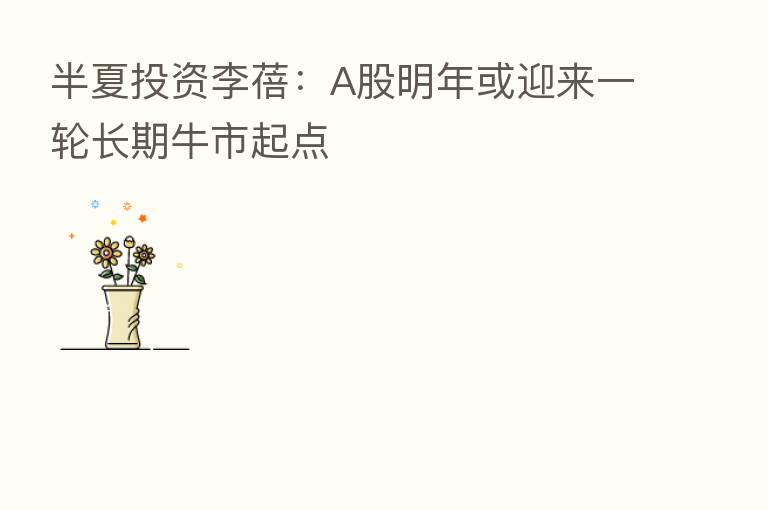半夏投资李蓓：A股明年或迎来一轮长期牛市起点