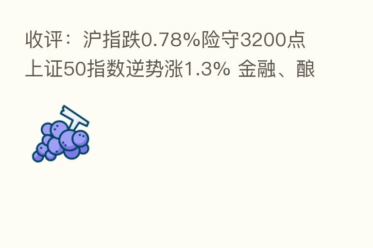 收评:沪指跌0.78%险守3200点 上证50指数逆势涨1.3% 金融、酿酒等板块拉升