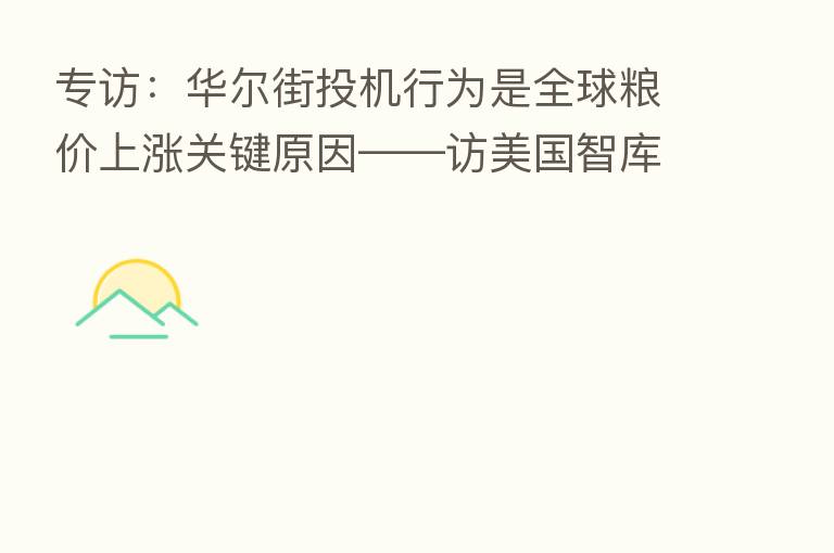 专访:华尔街投机行为是全球粮价上涨关键原因——访美国智库奥克兰研究所政策部门主任穆索