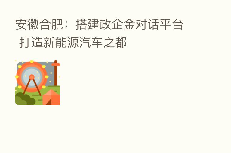 安徽合肥:搭建政企金对话平台 打造新能源汽车之都