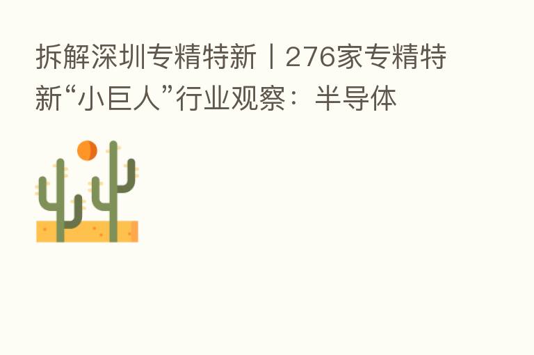 拆解深圳专精特新丨276家专精特新“小巨人”行业观察:半导体公司扎堆南山上市 母公司裂变模式正在兴起