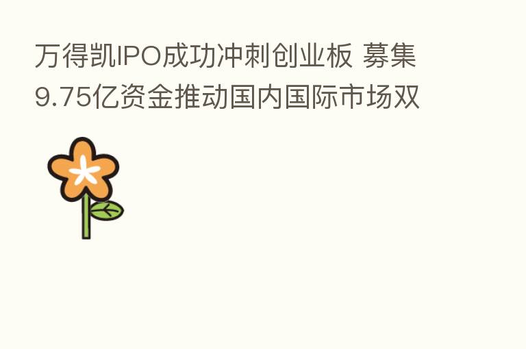 万得凯IPO成功冲刺创业板 募集9.75亿资金推动国内国际市场双驱动发展