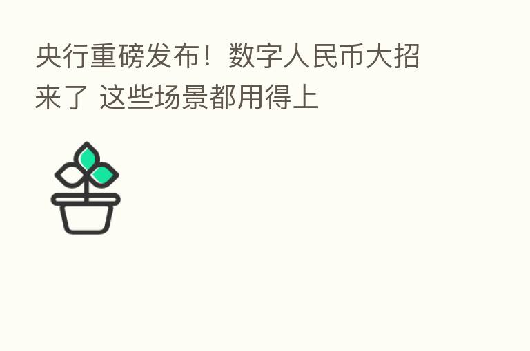 央行重磅发布!数字人民币大招来了 这些场景都用得上