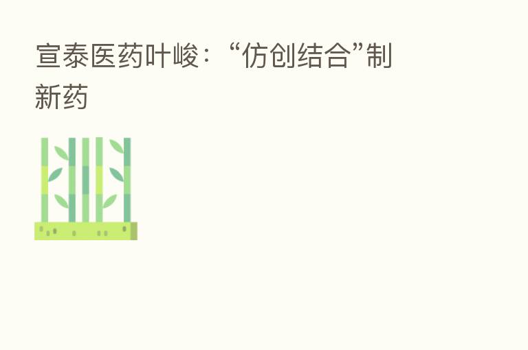 宣泰医药叶峻:“仿创结合”制新药