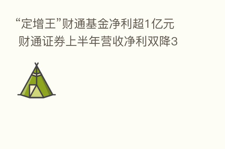 “定增王”财通基金净利超1亿元 财通证券上半年营收净利双降30%