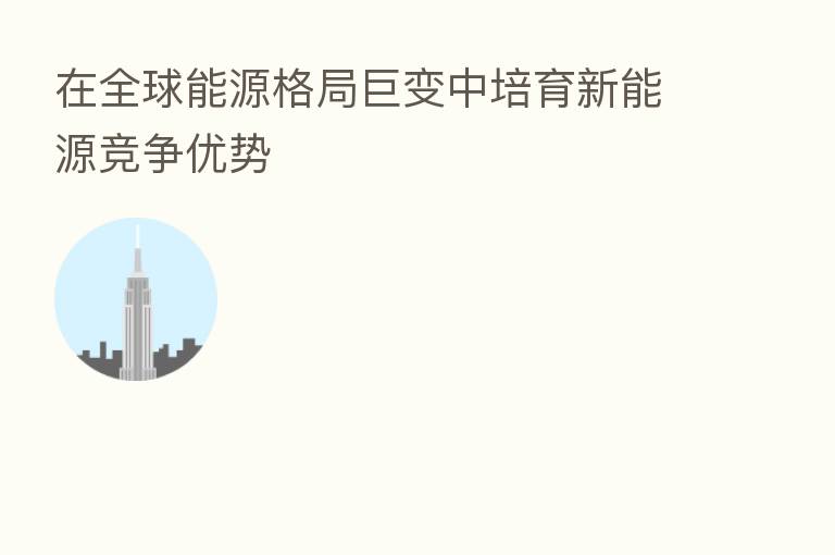 在全球能源格局巨变中培育新能源竞争优势