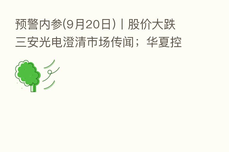 预警内参(9月20日)丨股价大跌 三安光电澄清市场传闻;华夏控股及下属子公司新增逾期债务112.9亿元