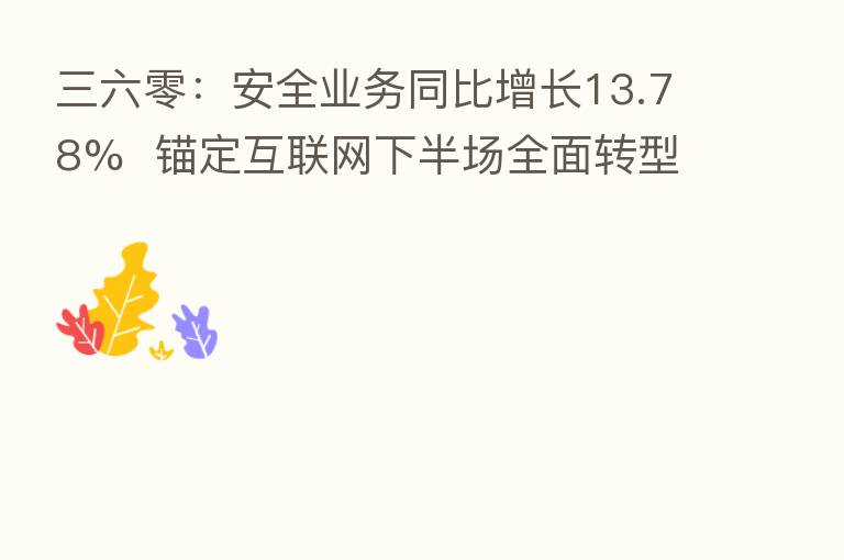 三六零:安全业务同比增长13.78% 锚定互联网下半场全面转型进行时