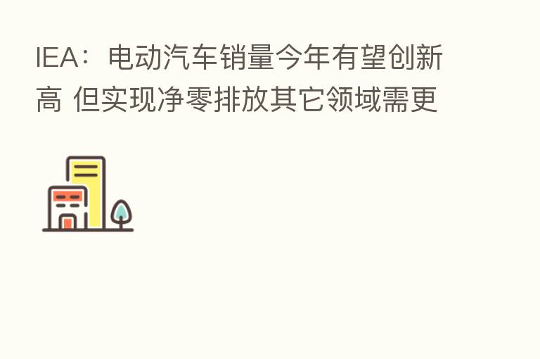 IEA:电动汽车销量今年有望创新高 但实现净零排放其它领域需更努力