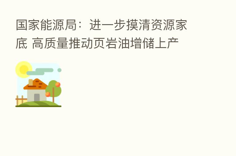 国家能源局：进一步摸清资源家底 高质量推动页岩油增储上产