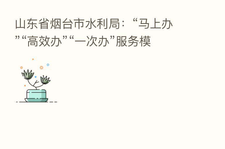 山东省烟台市水利局:“马上办”“高效办”“一次办”服务模式 优化提升企业群众办事便利度