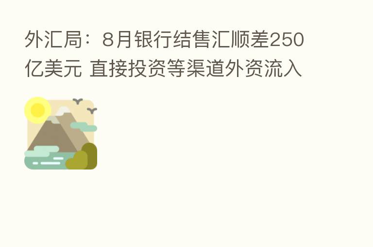 外汇局:8月银行结售汇顺差250亿美元 直接投资等渠道外资流入稳中有增