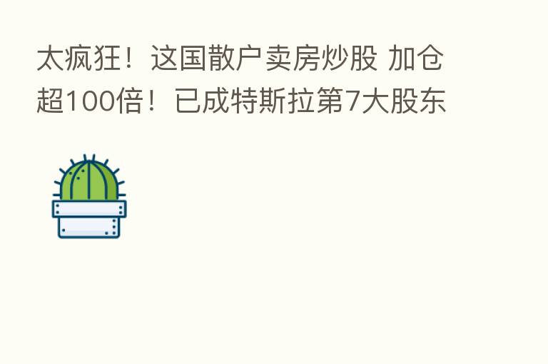 太疯狂!这国散户卖房炒股 加仓超100倍!已成特斯拉 7大股东 还盯上中国“锂王”!