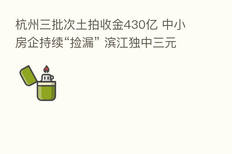 杭州三批次土拍收金430亿 中小房企持续“捡漏” 滨江独中三元