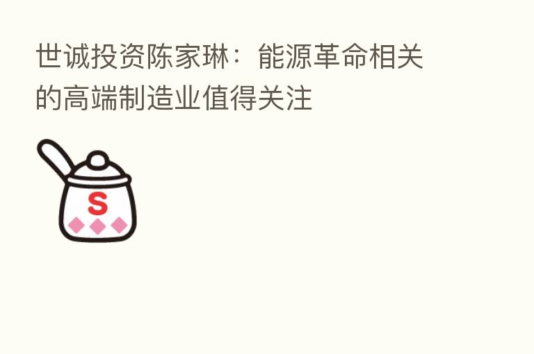 世诚投资陈家琳:能源革命相关的高端制造业值得关注