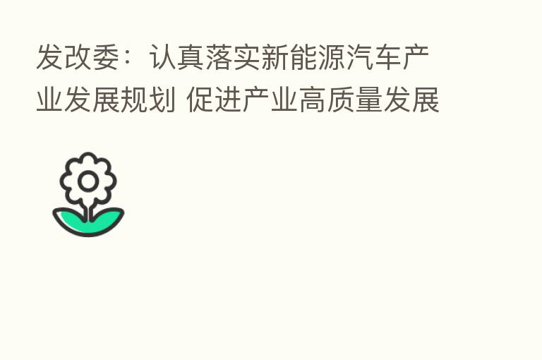 发改委：认真落实新能源汽车产业发展规划 促进产业高质量发展
