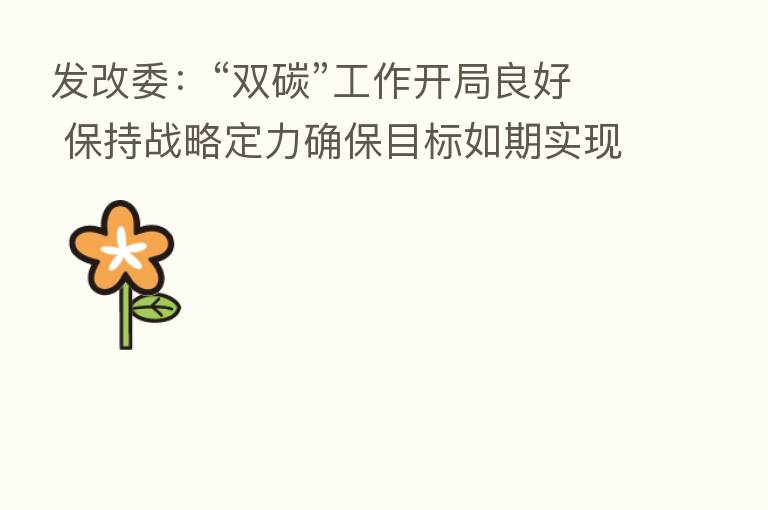 发改委:“双碳”工作开局良好 保持战略定力确保目标如期实现