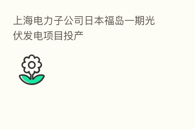 上海电力子公司日本福岛一期光伏发电项目投产