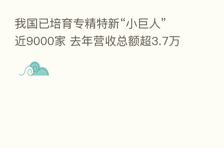 我国已培育专精特新“小巨人”近9000家 去年营收总额超3.7万亿元