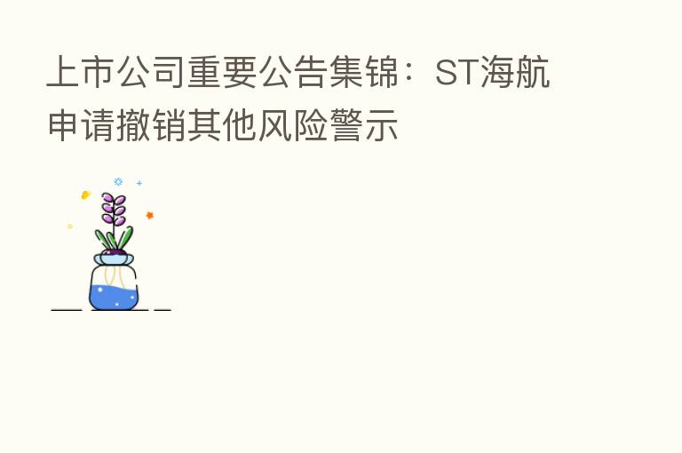 上市公司重要公告集锦:ST海航申请撤销其他风险警示