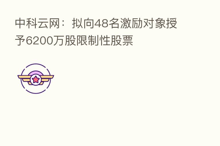 中科云网：拟向48名激励对象授予6200万股限制性股票