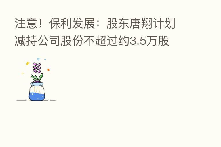 注意!保利发展:股东唐翔计划减持公司股份不超过约3.5万股