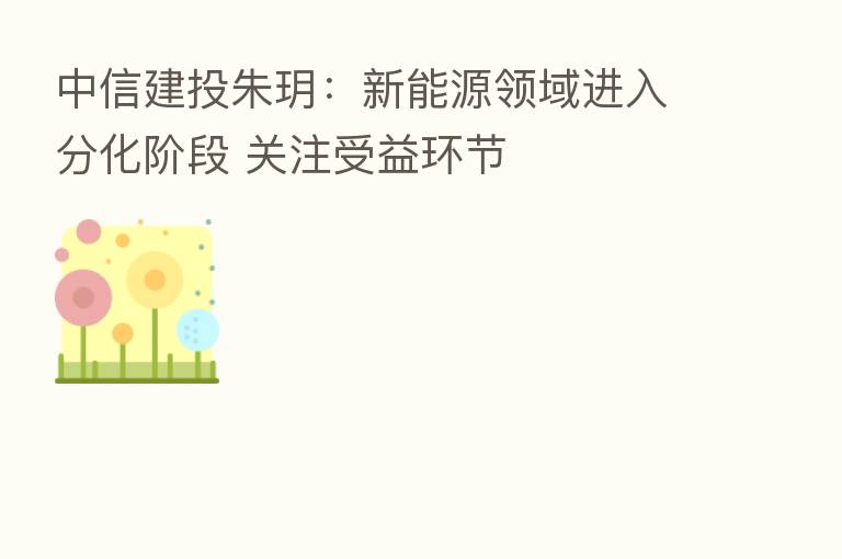 中信建投朱玥:新能源领域进入分化阶段 关注受益环节