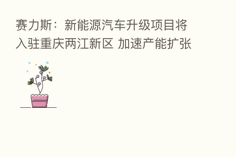 赛力斯:新能源汽车升级项目将入驻重庆两江新区 加速产能扩张