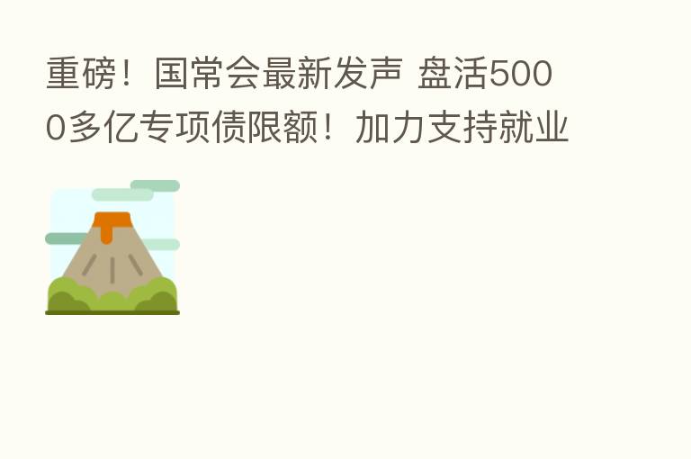 重磅!国常会新 发声 盘活5000多亿专项债限额!加力支持就业创业 阶段性减税 看八大要点