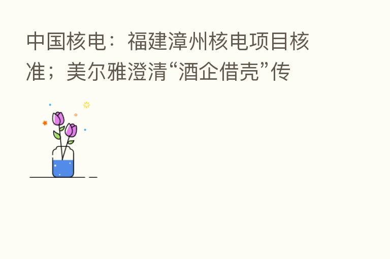 中国核电:福建漳州核电项目核准;美尔雅澄清“酒企借壳”传闻