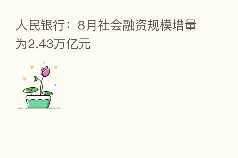 人民银行:8月社会融资规模增量为2.43万亿元